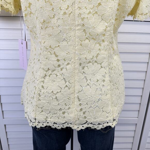 New Rachel Parcell Yellow Clover Lace Blouse Top Short Flutter Sleeve Size L - Picture 8 of 11